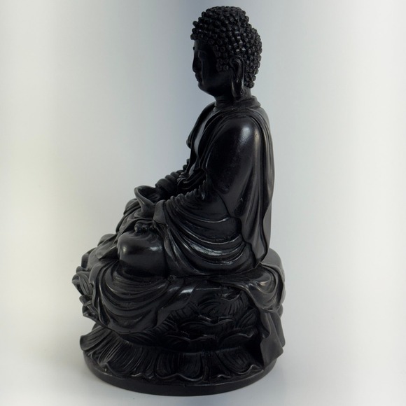 Buddha Statue Sitting in Meditation on Lotus Flower 7" Zen Serene‎ Altar Peace - Picture 6 of 6